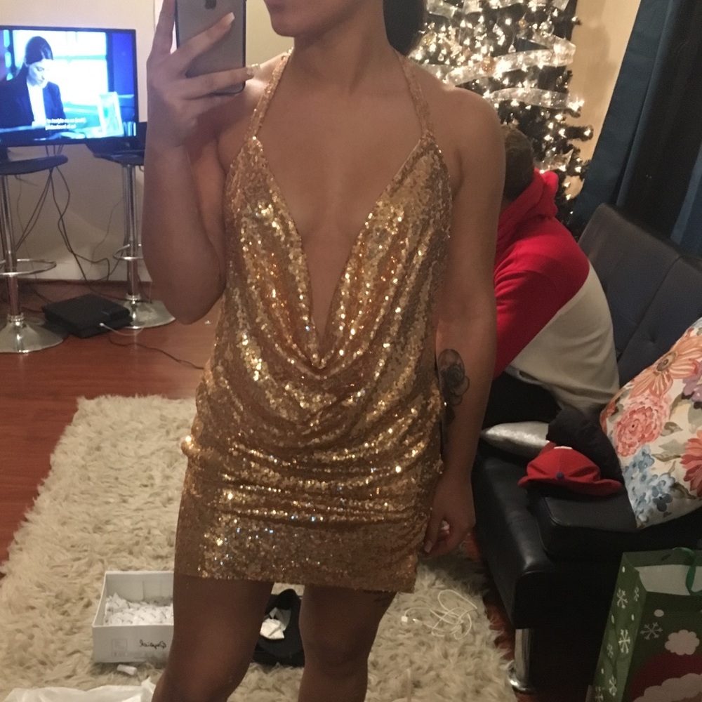 Gold low plunge dress